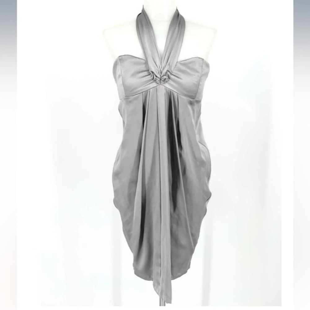 MARA HOFFMAN M Women's Silver Halter Silk Date Night Dress *TINY FLAW*